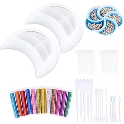 Image of Woohome Silicone Resin Moulds, 2 PCS Moon Box Casting Mould with Sequins, Measuring Cup, Making Tools for Storage, Crafts DIY, Jewelry Holder
