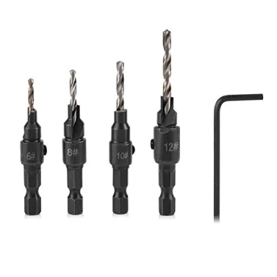 Image of LUMBER JACK Countersink Drill Bit, 4 Pieces Hex Shank HSS Bits Set Screw Reaming #6#8#10#12 Bit for Woodworking Tool