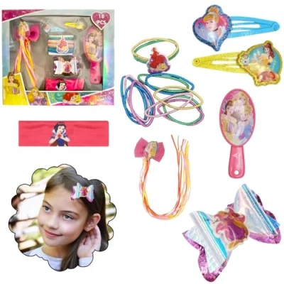 Image of HOVUK 18PCs Disney Princess Hair Accessories for Girls, Christmas Gifts Girls Clips, Brush, Bands with Headbands, Xmas Beauty Set 3+years