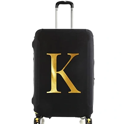 Image of initial letter Printed Design Travel Trolley Case Cover Protector Washable Suitcase Luggage Storage Covers for 18 28 inch (Gold K, M (22 25 Luggage))