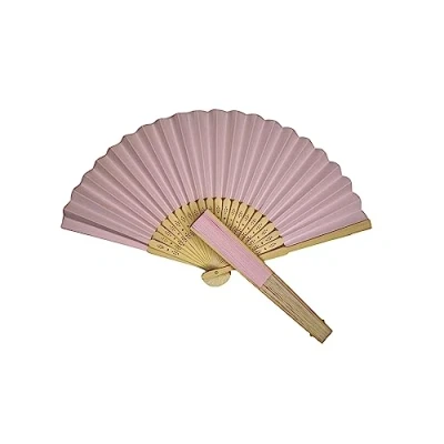 Image of Parev Light Pink Paper Foldable Hand Held Bamboo Wooden Fan