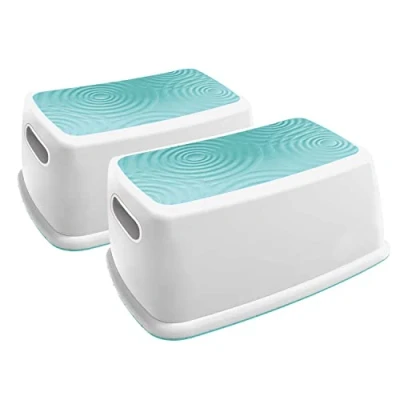 Image of Dreambaby Easy UP Premium Step Stool for Kids &amp; Adults; CAN HOLD TO 145KG; Bathroom Toilet Kitchen Independence; Anti Slip Sure Grip Ripple Textured Topper; Base Pads (Aqua, 2)