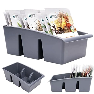Image of Vilde Kitchen Organiser, Storage Box for Spices, Bag Soups, Spice Sorter with 3 Compartments, Grey, 25 x 15 9 cm, Made in the EU