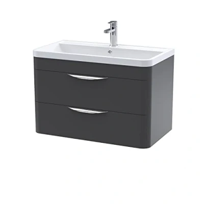 Image of Balterley Wall Hung 2 Drawer Vanity Unit with Ceramic Basin 800mm Soft Black