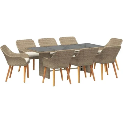 Image of vidaXL 9 Piece Garden Dining Set Beige Poly Rattan