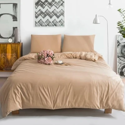 Image of ZIMEL HOMES Luxury Reversible Dyed Duvet Cover Quilt Covers Single Double King Size Bedding Set (Mocha, Single)