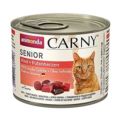 Image of animonda Carny Senior cat food, wet food for cats from 7 years, beef + turkey heart, 6 x 200g