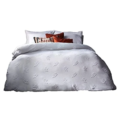 Image of The Linen Yard Ghost Tufted Duvet Cover Set, Cotton, White, King