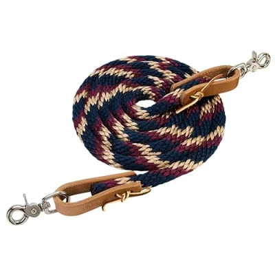 Image of Weaver Leather Poly Roper Rein, Navy/Tan/Burgundy, 5/8 x 8&#039;