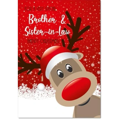 Image of doodlecards Brother and Sister in Law Christmas Card Rudolph Snow Medium Size for &amp; with Plain Envelope