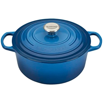 Image of Le Creuset Signature Enamelled Cast Iron Round Casserole Dish With Lid, 26 cm, 5.3 Litre, Marseille Blue, 211772620