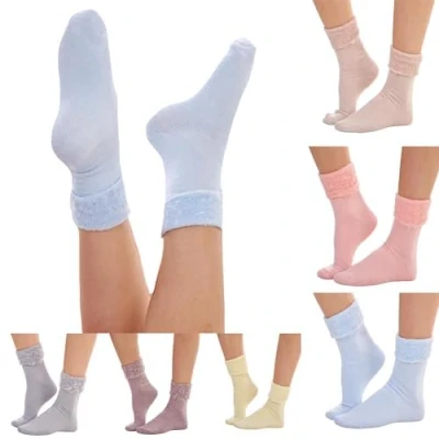 Image of Soxy Super Soft Ladies Bed Socks 6 Pack Women&#039;s Fleece Lined Brushed Thermal Slipper Pastel Assorted Colours UK Shoe Size 4