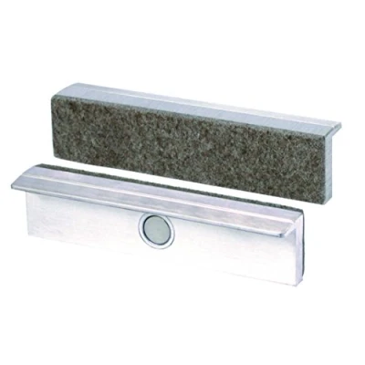 Image of HEUER 113100 Vice Jaws/Protective Jaws (Right Angle, Plane Parallel Integrated Special Magnets, Suitable for 100 mm, Material: Aluminium, Felt)