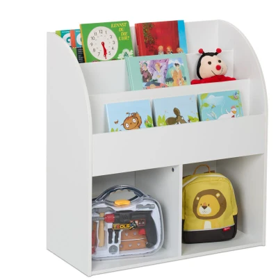 Image of Children's Bookshelf, hwd: 78.5 x 72 33.5 cm, 5 Open Compartments, Storage Shelves for Books &amp; Toys, White Relaxdays