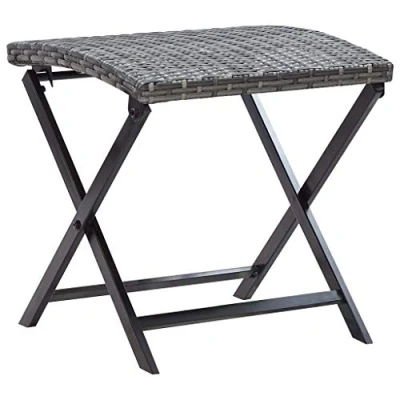 Image of vidaXL Folding Stool Poly Rattan Grey Weather Resistant Outdoor Garden Furniture, Lightweight &amp; Space Saving Bar Chair for Patio/Deck/Lounge