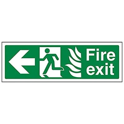 Image of V Safety NHS Fire Exit Arrow Left Sign 300mm x 100mm Self Adhesive Vinyl