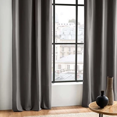Image of DOUCEUR D&#039;INTERIEUR Curtain Rings 140X240 Panama UNI Ardoise, Dark Grey