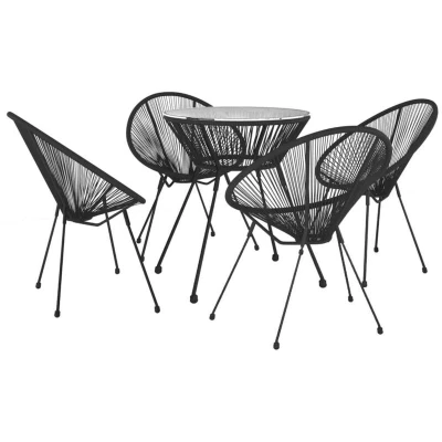 Image of vidaXL 5 Piece Outdoor Dining Set PVC Rattan Black