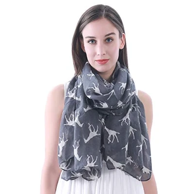 Image of Lina &amp; Lily Giraffe Animal Print Women&#039;s Scarf Oversized (Dark Grey with White)(Size: One Size)