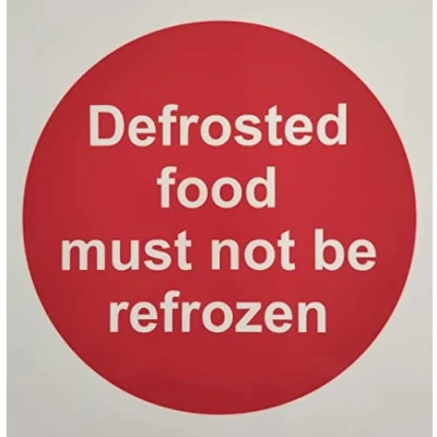 Image of Defrosted Food Must not be refrozen Sign Self Adhesive Sticker 100mm x