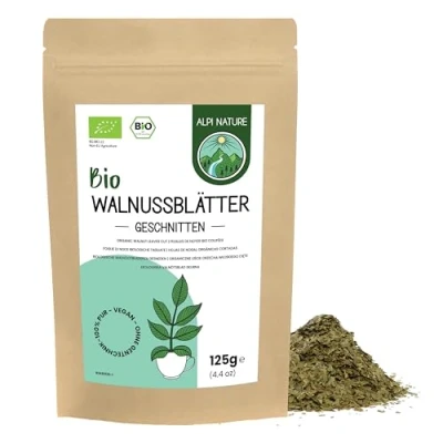 Image of Organic Walnut Leaves 125g 4.4 oz by Alpi Nature, Loose Leaf Tea, Tea Leaves, Cut and Dried for Preparation of