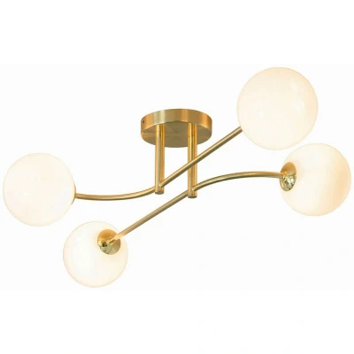 Image of Otto Semi Flush Satin Brushed Gold Effect Plate &amp; Gloss Opal Glass 4 Light Dimmable IP20 G9
