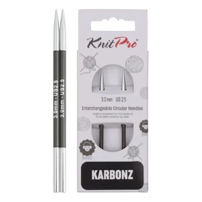 Image of KnitPro 3 mm Karbonz Interchangeable Normal Circular Needles, Black and Silver