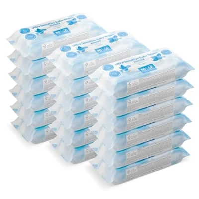 Image of Amazon Brand Mama Bear Ultra Sensitive Baby Wipes, Unscented, 1080 Count (18 Packs of 60)