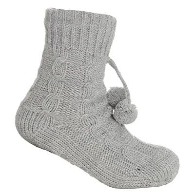 Image of Undercover Kids Boys Girls Soft Sherpa Fleece Lined Fairisle Winter Cosy Slipper Bed Socks (Cable Knit Grey, 12.5 3.5, small)