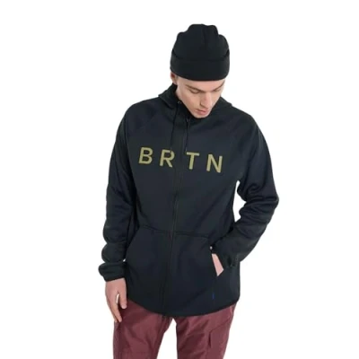 Image of Burton Mens&#039; Crown Weatherproof Full Zip Hooded Fleece, True Black, Large