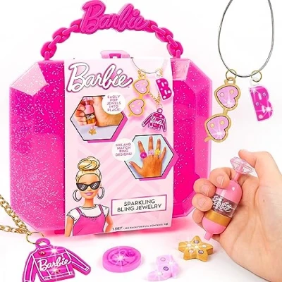 Image of Barbie Sparkling Bling Jewelry Making Kit, Storage Case, Ring Charm Bracelet Kit for Girls, Arts &amp; Crafts Toy Girls Ages 6+