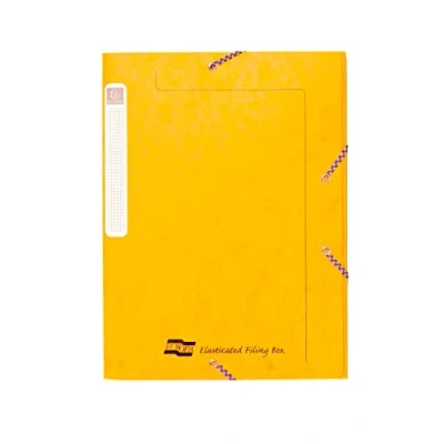 Image of Exacompta Ref 5266Z Europa Elasticated Filing Box, A4, 25mm Spine, Holds A4 Documents, Flat Packed for Storage, Easy Assembly, Secure Elastic Straps, Spine Label Yellow