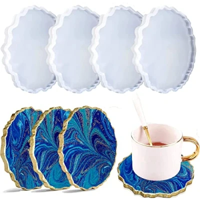 Image of Resin Coaster Molds,4 Pcs Silicone Molds for Resin,Geode Epoxy Resin,Round Making Coasters,Cups Mat
