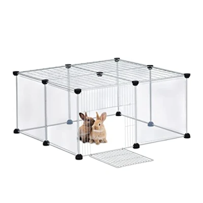 Image of Relaxdays Free Range Enclosure for Small Pets, HWD: 37x75x75 cm, with Door &amp; Cover, DIY, Extendable, Transparent, White