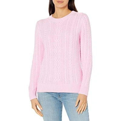 Image of Amazon Essentials Women&#039;s Fisherman Cable Long Sleeved Crewneck Sweater (Available in Plus Size), Light Pink, XS