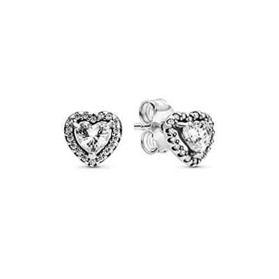 Image of Pandora Timeless Women&#039;s Sterling Silver Elevated Heart Cubic Zirconia Stud Earrings, No Box