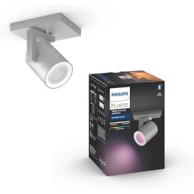 Image of Philips Hue Argenta White and Colour Ambiance Smart Single Ceiling SpotLight LED (GU10) with Bluetooth, White, Works Alexa, Google Assistant Apple HomeKit, Aluminium