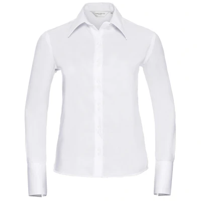 Image of Russell Athletic Collection Womens/Ladies Ultimate Non Iron Long Sleeved Shirt (White) Cotton Size 8 UK
