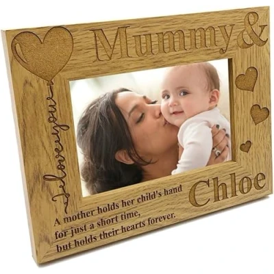Image of ukgiftstoreonline Personalised Mummy and Son or Daughter Heart Wooden Photo Frame Gift (8 x 10)
