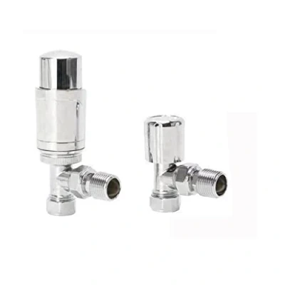 Image of Radiator Valves Thermostatic Angled or Straight Lockshield UK Valve 1/2&quot; x 15mm (Angled Chrome)
