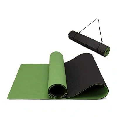 Image of Oak &amp; Tea Yoga Mat, Thick Non Slip Mats for Women/Men, Exercise Home Gym with Carry Strap, TPE Eco Friendly Workout Mat Yoga, Meditation, Pilates 183x61x0.6cm (GREEN/BLACK)
