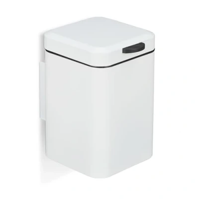 Image of Relaxdays Bathroom Wall Bin, 6 Litres, Automatic Closure, Inner Container, Metal, Matte, Sanitary Waste, Square, White, Iron, 29.5 x 20 27 cm