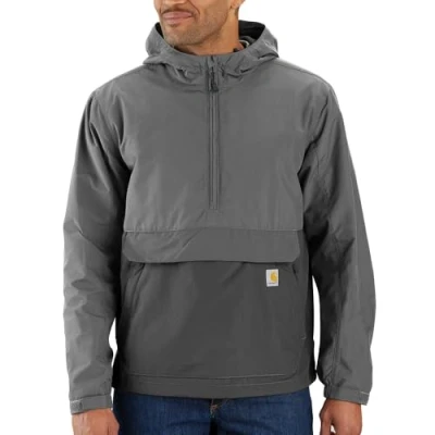 Image of Carhartt Men&#039;s Rain Defender Loose Fit Lightweight Packable Anorak, Steel/Gravel, S