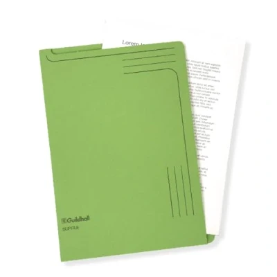 Image of Exacompta Ref 4603Z Guildhall Slip file, 315 x 230mm, 230gsm Filing Board, Top &amp; Side Openings, Printed Space for Titles, Holds Approx. 50 Sheets of A4 Paper Green, Pack