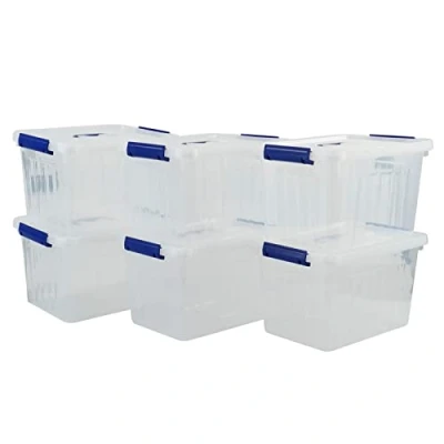 Image of Bblina Plastic Clear Boxes with Lid, 12 L Latch Storage Box, 6 Pack