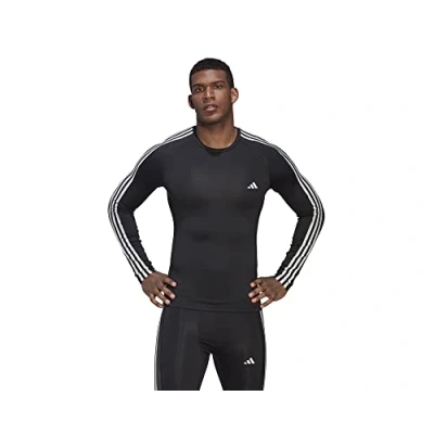 Image of adidas Performance Mens Techfit 3 Stripes Training Long Sleeve Tee Black Recycled Material Size 3XL