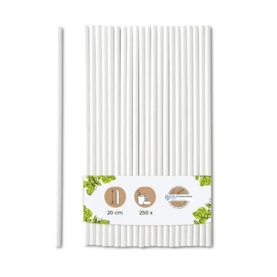 Image of BIOZOYG Paper Drinking Straws 20 cm Straw 5 mm Ø I Biodegradable White Vertically Rolled Party for Cocktails 250 Pieces