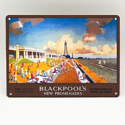 Image of Inga BLACKPOOL RAILWAY POSTER BONESTELL METAL SIGN BRITISH RAIL TRAVEL TRAIN VINTAGE TIN 8x12 inches