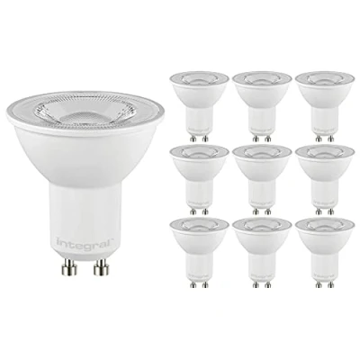 Image of Pack of 10 Integral LED ILGU10DD120 6w GU10 spot Bulb (3000k, dimmable, 36 Beam, 600lm =75w) [Energy Class E]