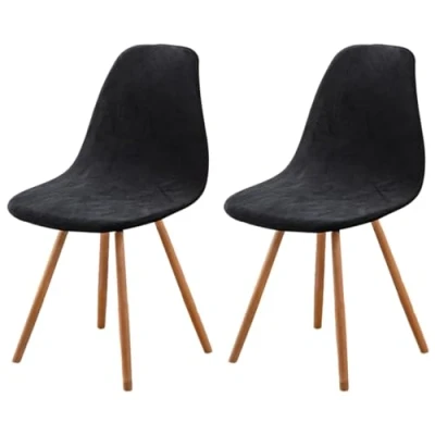 Image of Highdi Luxury Velvet Scandinavian Dining Chair Covers, Nordic Style Universal Armless Slipcovers Shell Chairs Covers Removable Washable for Kitchen, Bedroom, Living Room (Black,2 PCS)